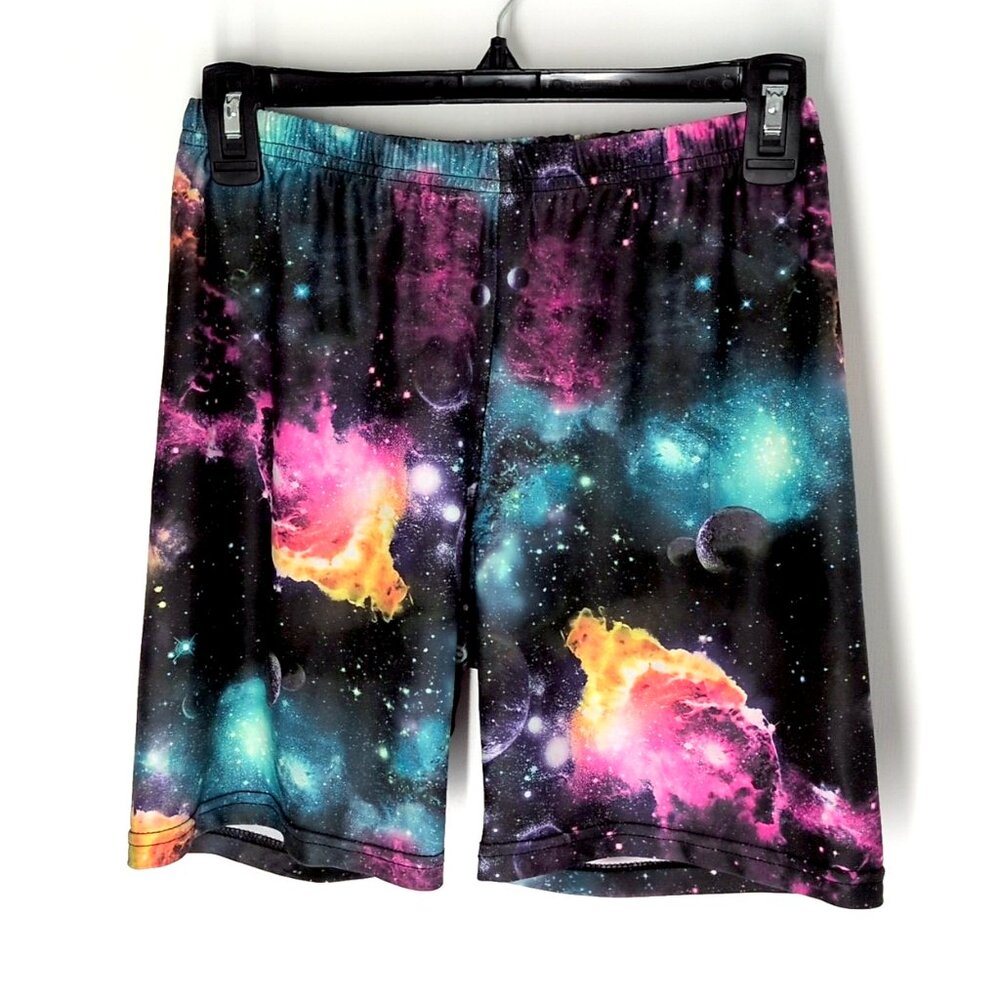 GemGear rainbow galaxy print bike shorts L gym cheer dance